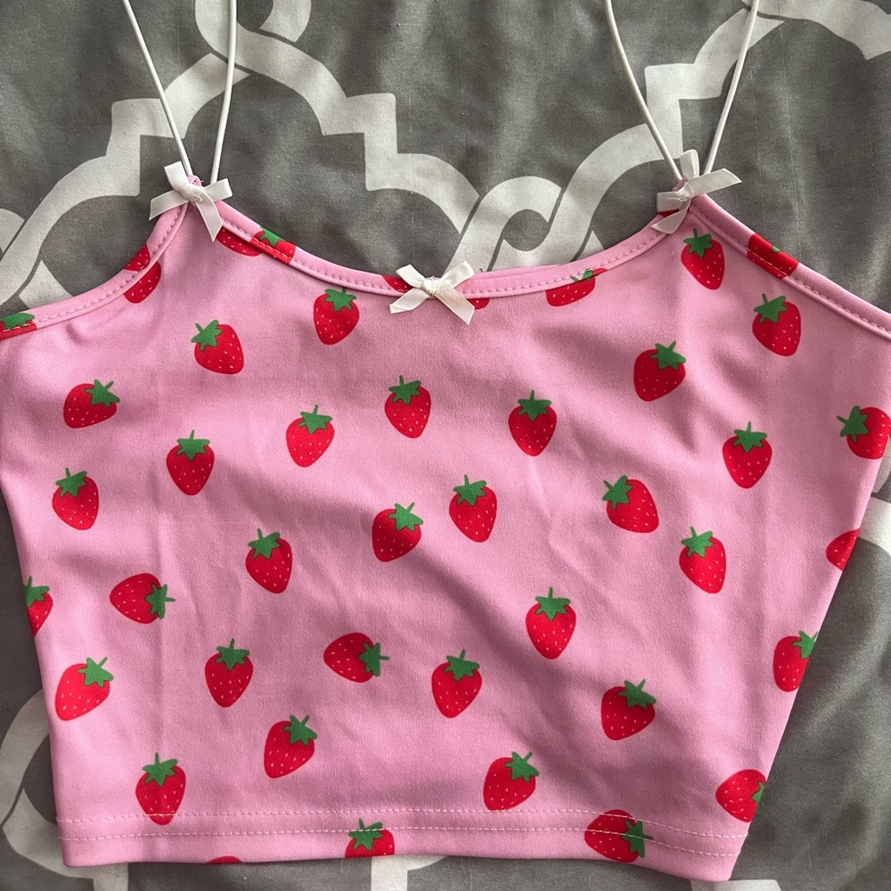 strawberry spaghetti strap crop top